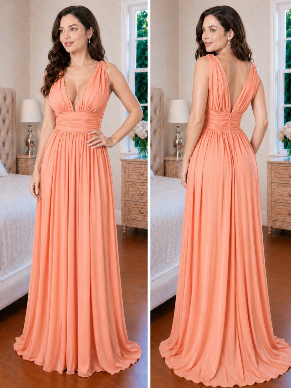 Marc Bouwer Peach V-Neck VTG Formal Gown $2495